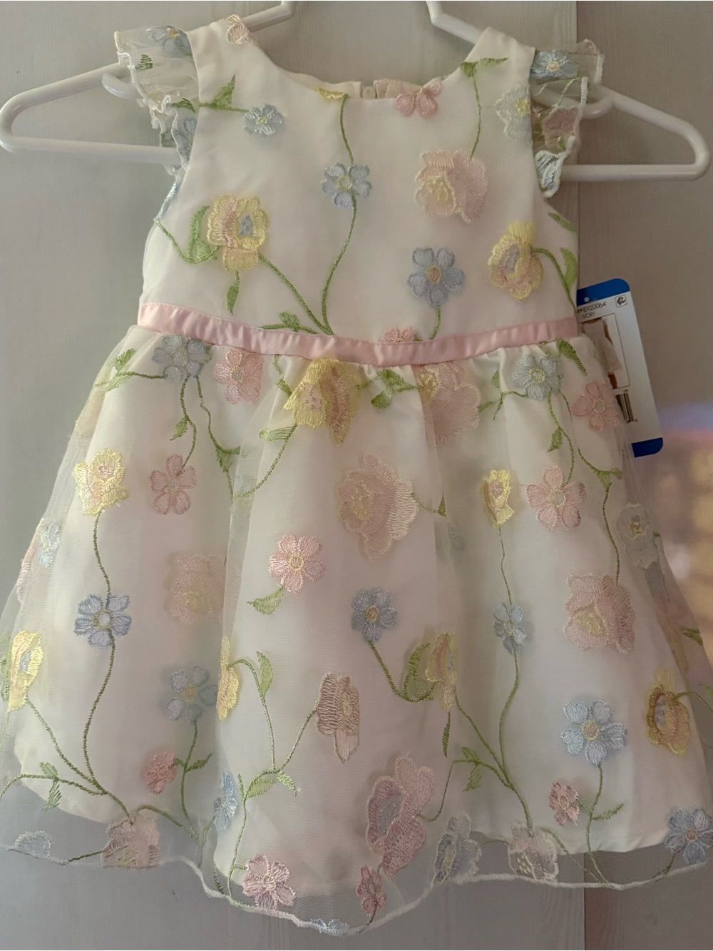 Rare Editions White Dress with Pastel Floral Embroidery